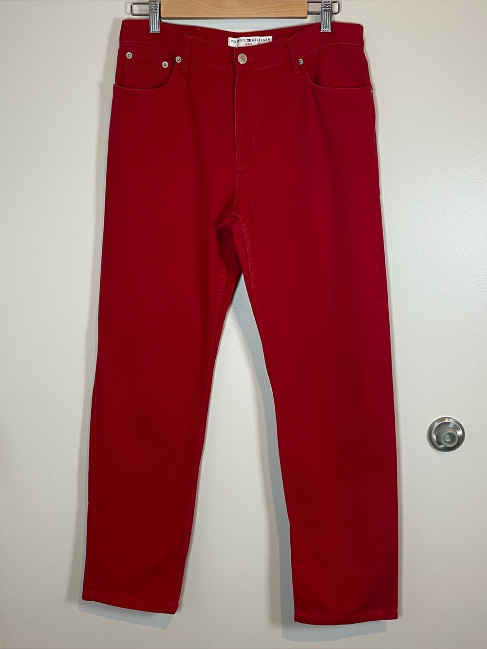 Y2K Tommy Hilfiger Size 8 Red Straight Leg Mid Rise 100% Cotton Jeans